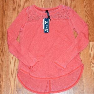 Seven7 Vibrant Coral Long Sleeve Burnout Tee M NWT